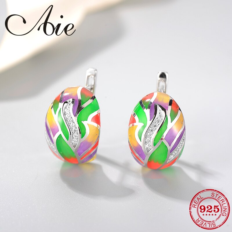neue 925 Sterling funkelnden CZ wie streifen form bunte Emaille DIY luxus Stud Ohrringe Partei Schmuck