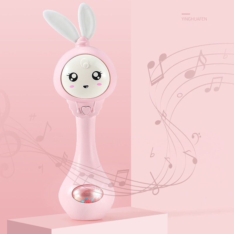 Baby musik rangle børn legetøj 0-14 år gammel kanin kan lime musik rytme stick rangle pædagogisk legetøj nyfødt klapvogn krybbe: Lyserød