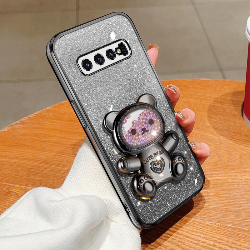 S 9 8 10plus Quicksand Bear Glitter Holder Phone Case On For Samsung Galaxy S8 S10 S9 Plus s9 s8plus s10 s 8 Stand Cover: ABS / GRAY
