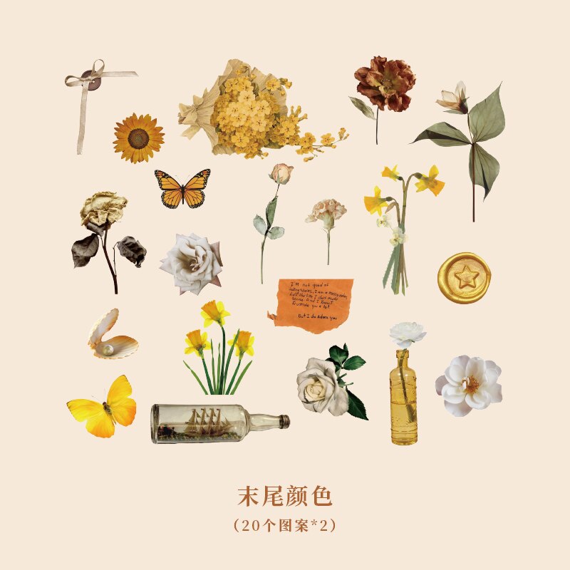 40pcs Flowers Collection Cute Japanese Stickers Pack Kawaii Cartoon Sticker Set For Planner Journals Diary Scrapbooks: A