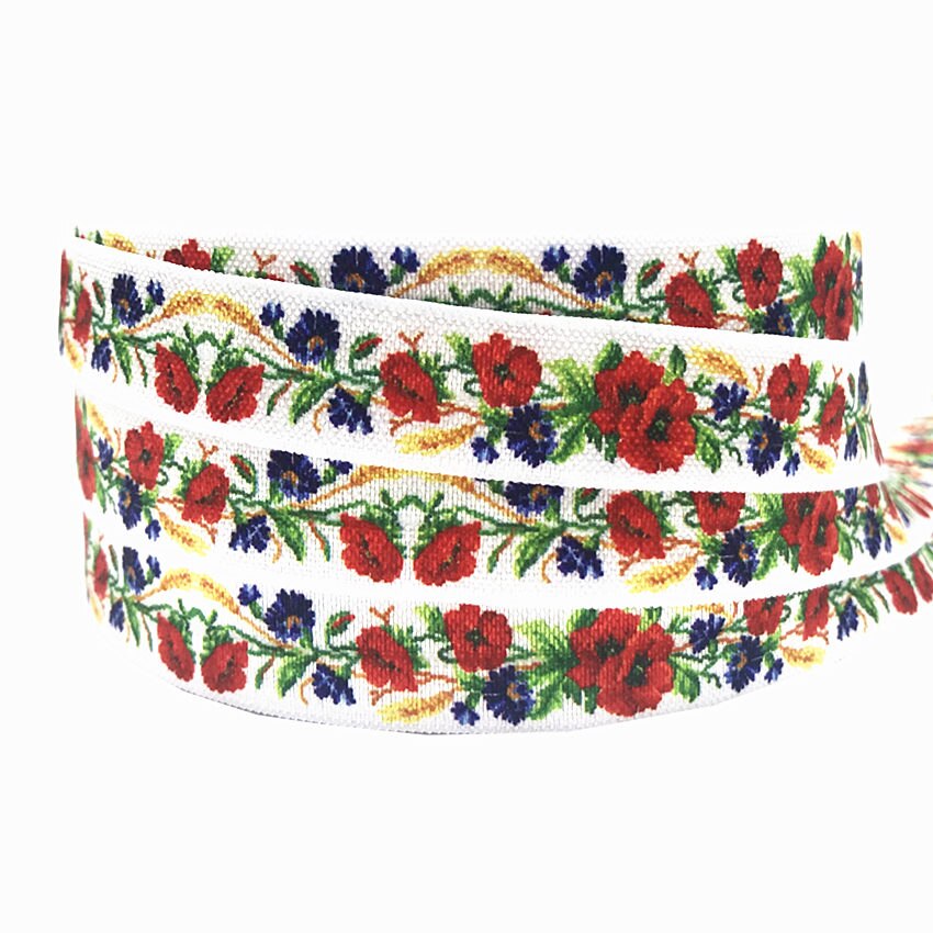 5Yards 16 Mm Bloemen Print Vouw Oever Elastiekjes Voor Handgemaakte Craft Hoofdband Haar Banden Haaraccessoires: P821