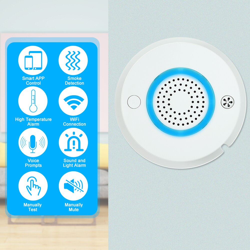 WIFI APP Fire Smoke Temperature Sensor Smart Wireless Smoke Temperature Detector Alarm APP Remote Control PA-438W