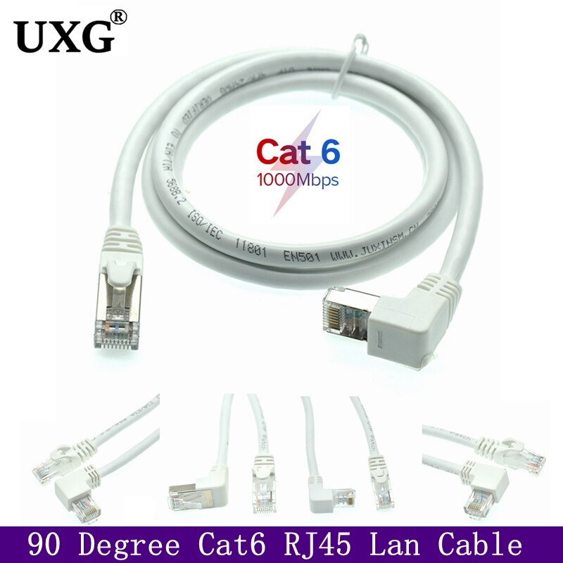 White Cat6 Ethernet Cable RJ45 Right Angle UTP Network Cable Patch Cord 90 Degree Cat6a Lan Short Cable For Laptop Router TV BOX