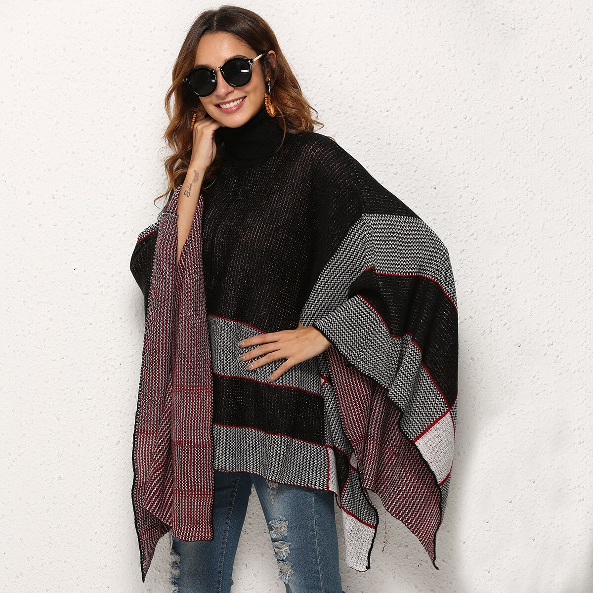 Syksy talvi neulottu villapaita lämmin neule naisten naisten villapaidat neuleet rento villapaita naisten neule neulo viitta raidallinen