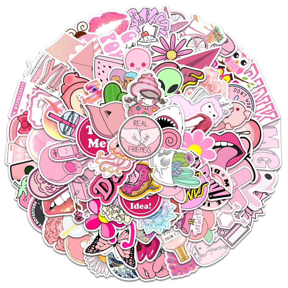50/100 st söta tecknade rosa serier färska klistermärken för bagage gitarr telefon vattenflaska vinyl vattentät graffiti laptop dekal