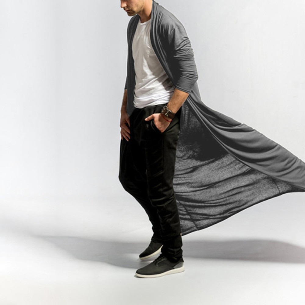 Mænd lang kappe frakke sjalkrave cardigan moderigtigt ensfarvet lange ærmer åben front lang længde drapering cape frakke