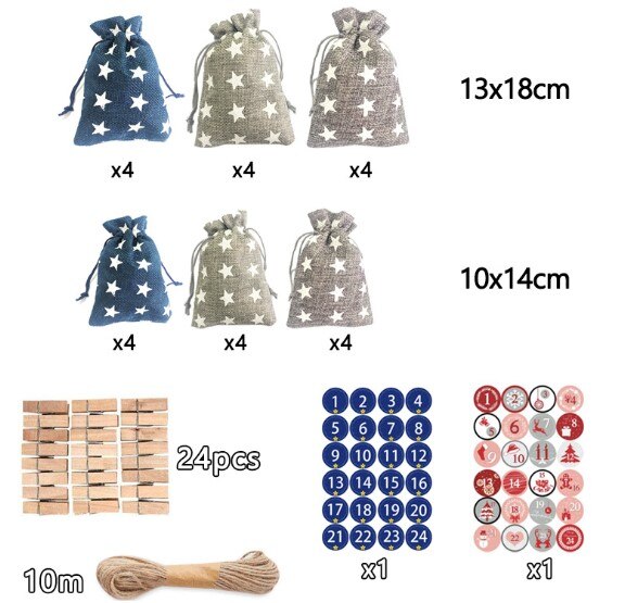 Festival Decoration Storage Bags With Wood Clips Sticker+10m Rope Christmas Pouch Ornaments For Home Office Deco: A04