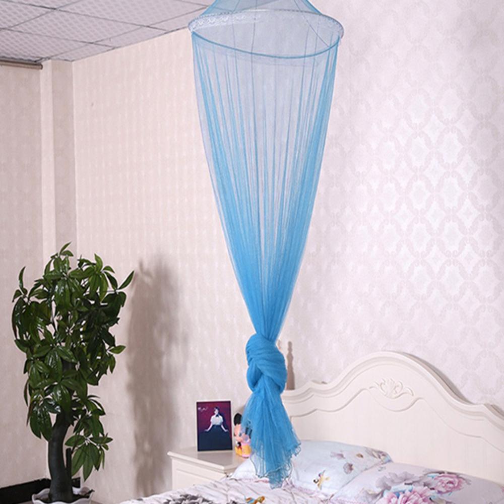 Verão laço redondo anti-mosquito cama dossel rede cortina de malha de poliéster tecido casa têxtil elegante pendurado cúpula mosquiteiro: Light Blue