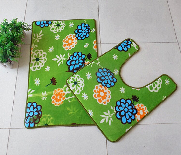 Suède 2 stuks/set badmatten en u-vormige toiletmatten, waterabsorberend antislip tapijt superzachte u-vormige toiletmatten: Lv luo hua