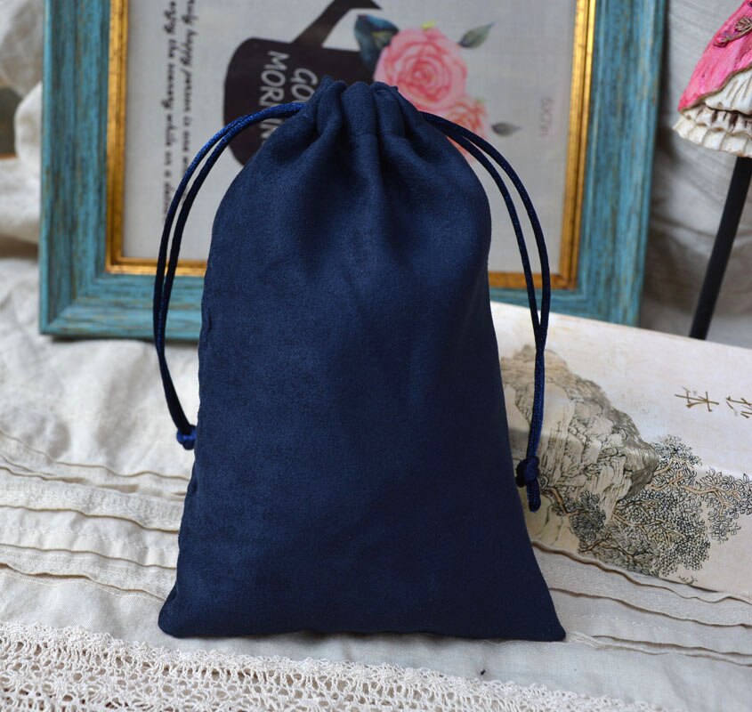 Navy Blue Flannel Drawstring bag 5x7cm 8x10cm 9x12cm 11x14cm Makeup jewelry Packaging Pouch