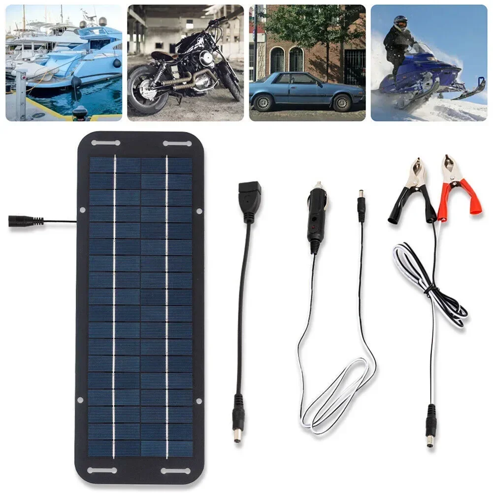 30W Solar Panel 12V Trickle Charger Battery Charger Set/Kit With Double-Headed Clip And USB Female Cable Maintainer Boat Car RV