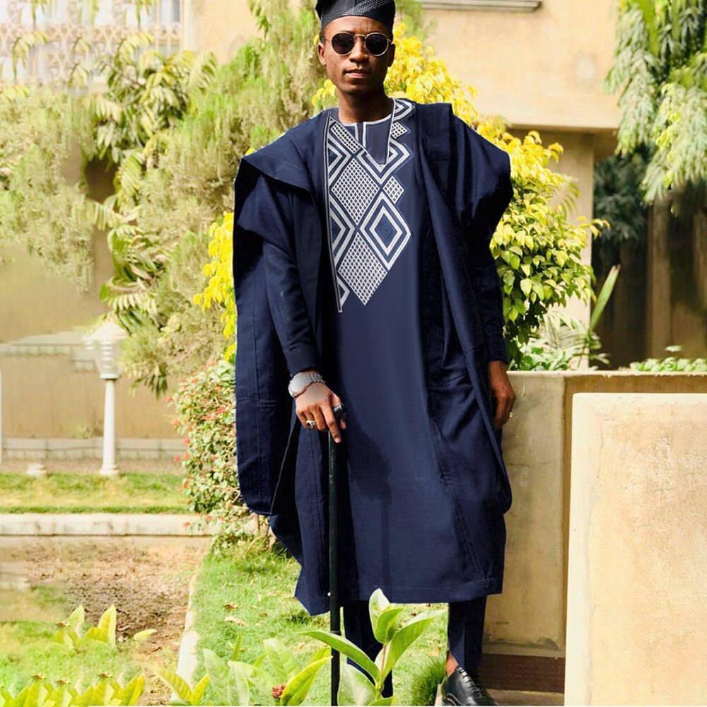 H & D afryki mężczyźni Agbada rękojeść Dashiki plus rozmiar Boubou koszula spodnie garnitur 3 sztuka zestaw męskie ubrania impreza spotkanie formalne strój