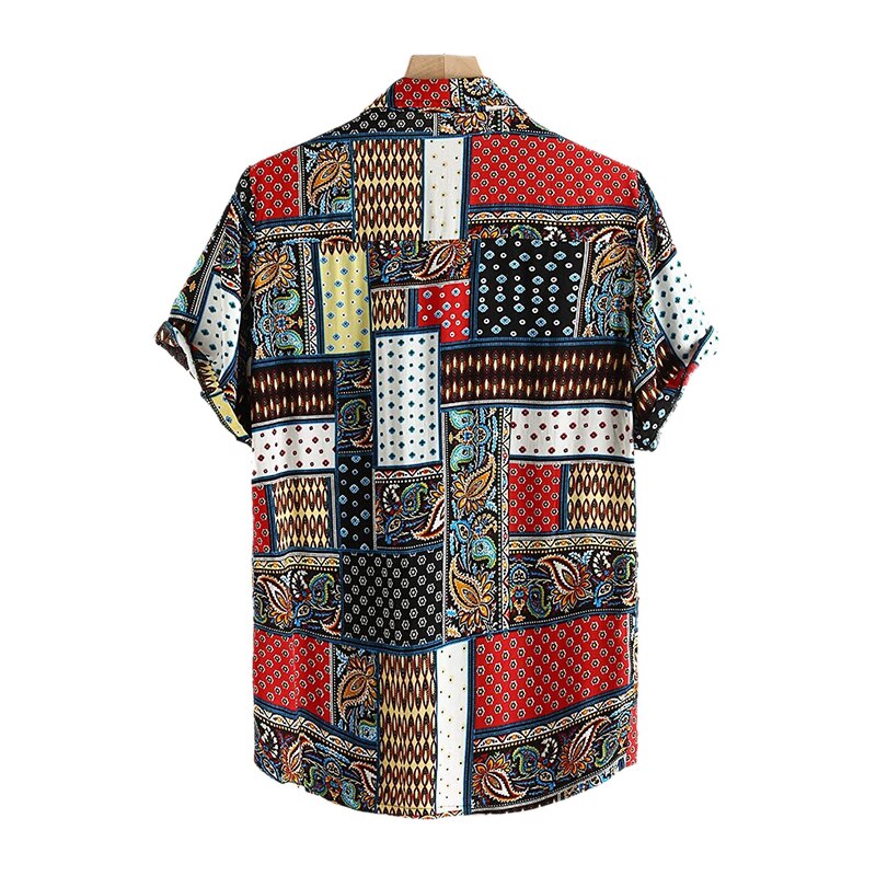 Herr strandskjortor kortärmade sommar boho casual hawaii-t-shirts herrkläder turn down krage skjorta
