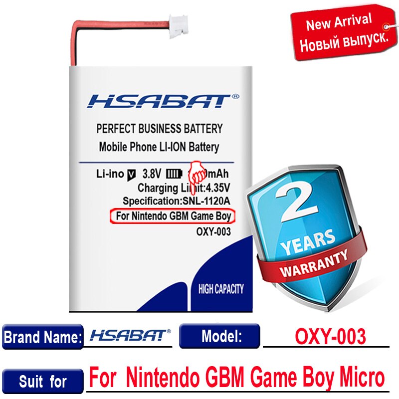 HSABAT-Batería de repuesto de 1100mAh para Nintendo GBM Game Boy, Micro OXY-003, novedad
