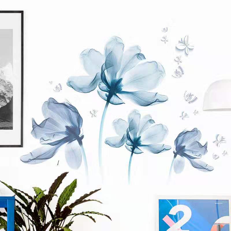 Stor 3d blå blomst sommerfugl stue bryllup soveværelse dekoration vinyl væg klistermærker diy moderne boligindretning væg kunst plakat