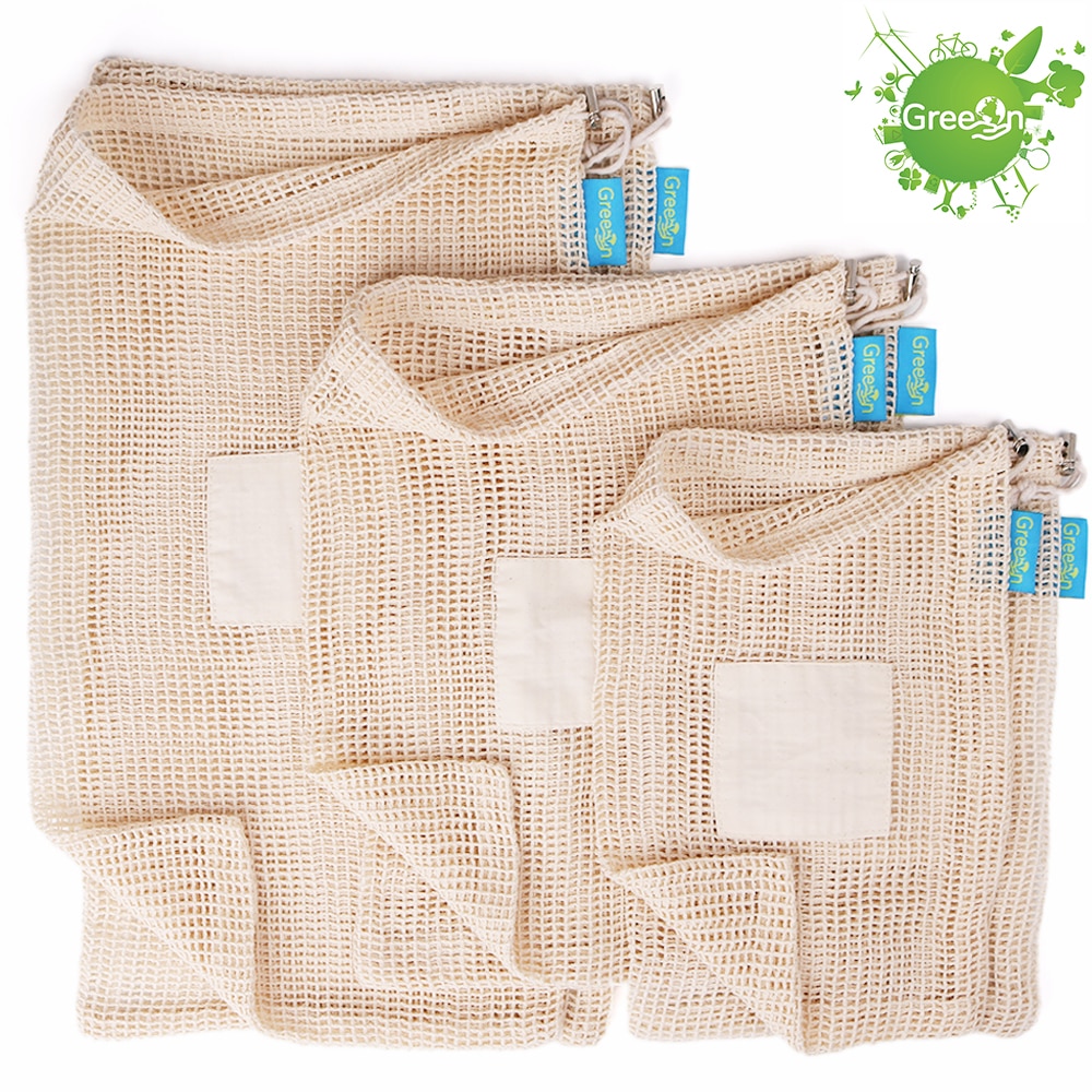 Greeon økologisk genanvendelig vegetabilsk frugtpose - genanvendelig bomuldsnetklud - miljøvenlig opbevaringspose uden affaldsprodukt