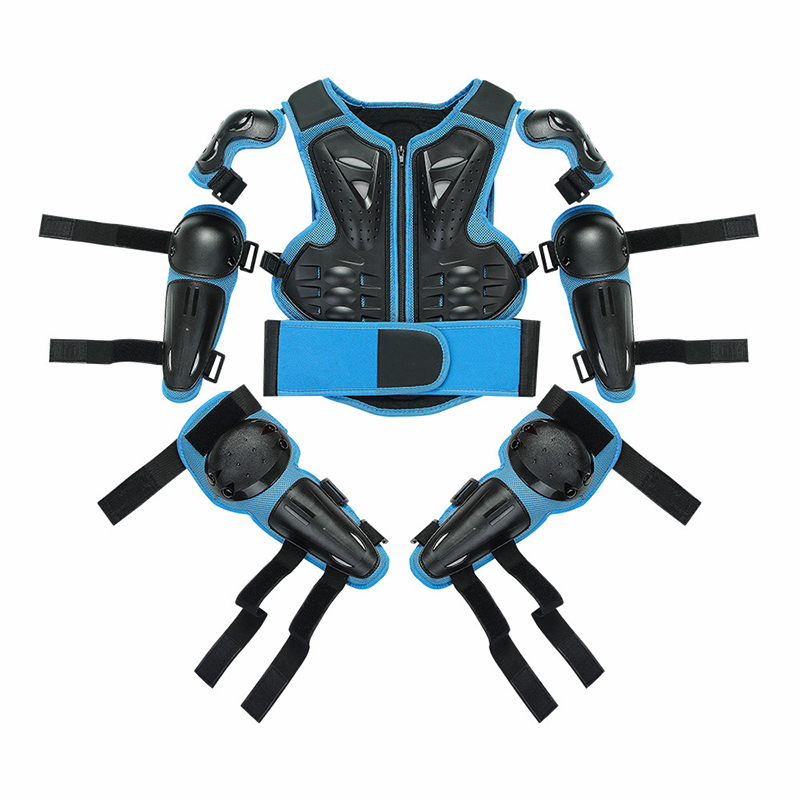Kids Full Body Armor Protective Gear Chest Spine Back Protector Shoulder Arm Elbow Knee Protector Pads for Skating Bike Cycling: Blue