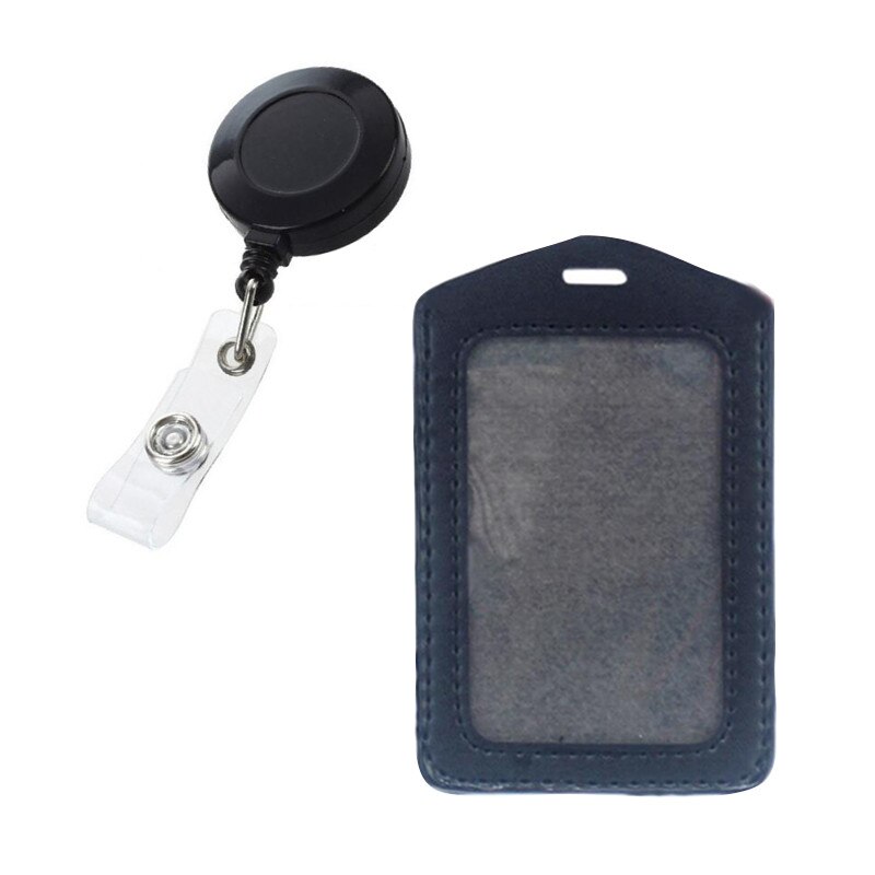 Portable sin cremallera banco de seguridad barato soportes de tarjetas de crédito Bus ID titular identidad Oficina suministros insignia con carrete retráctil: Black