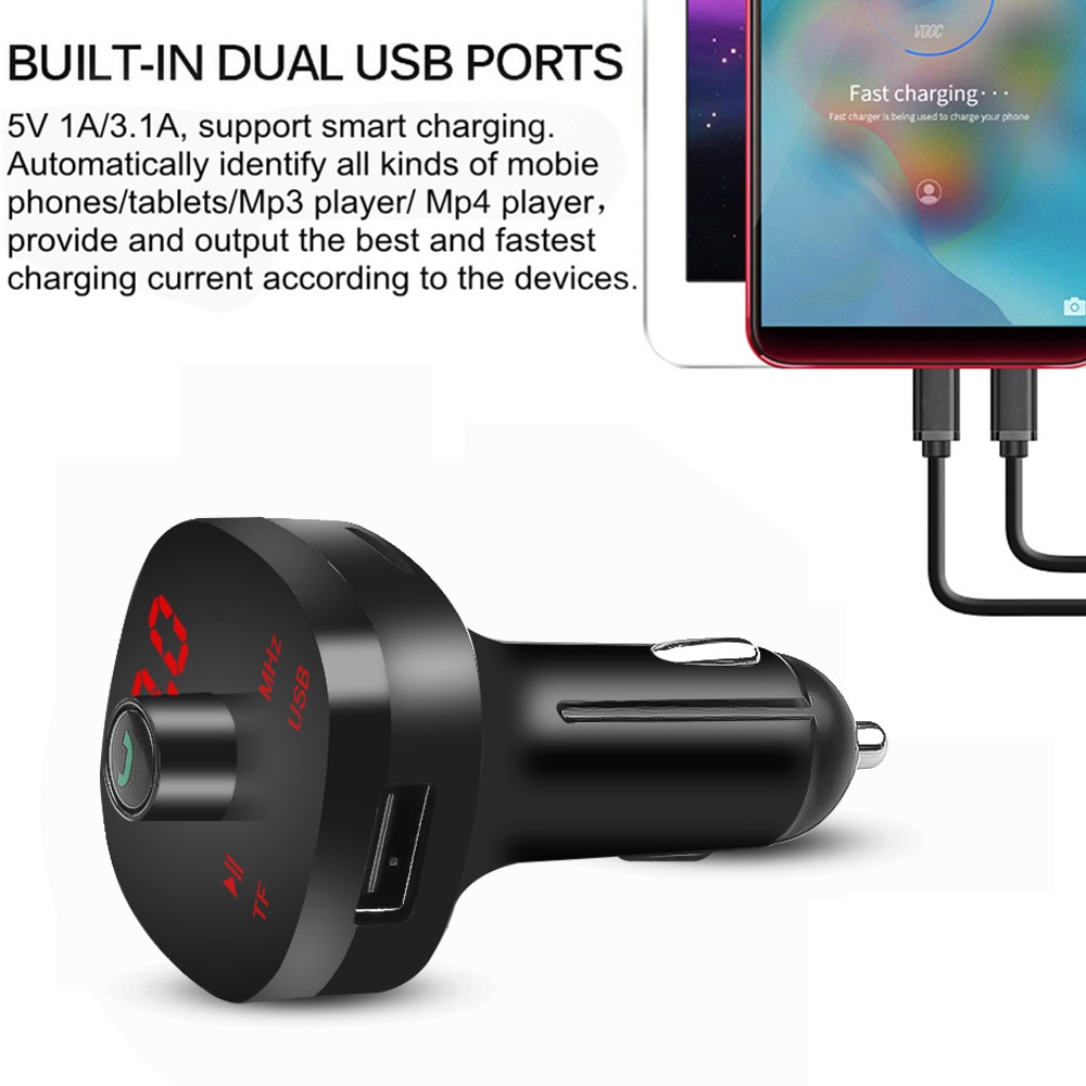 BT FM Transmitter Handsfree Dual USB AUX Car Charger Bluetooth Car Kit Mobile Phone Cigarette lighter Plug Car MP3 player TF U