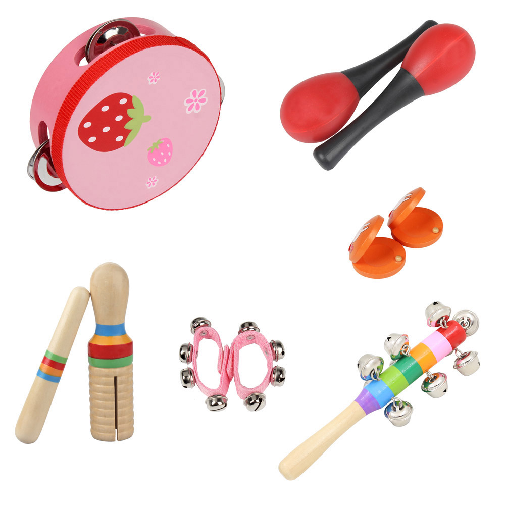 Nuevos 10 unids/set de juguetes musicales Orff, juegos de instrumentos Kit de ritmo de banda, incluyendo pandereta, Maracas, castañuelas para niños