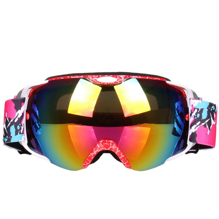 Ski Goggles Double Layer Anti-fog Large Spherical Snowfield Ski Eye-protection Goggles Mountain Climbing Bicycle Glass 201-: Watermarking Red