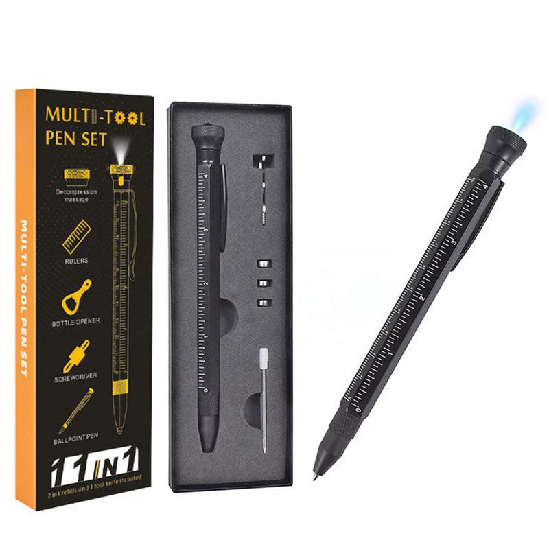 12 in 1 Multifunction Ballpoint Pen with Measure Ruler Emergency Flashlight Screwdriver Bottle Opener Function Unique