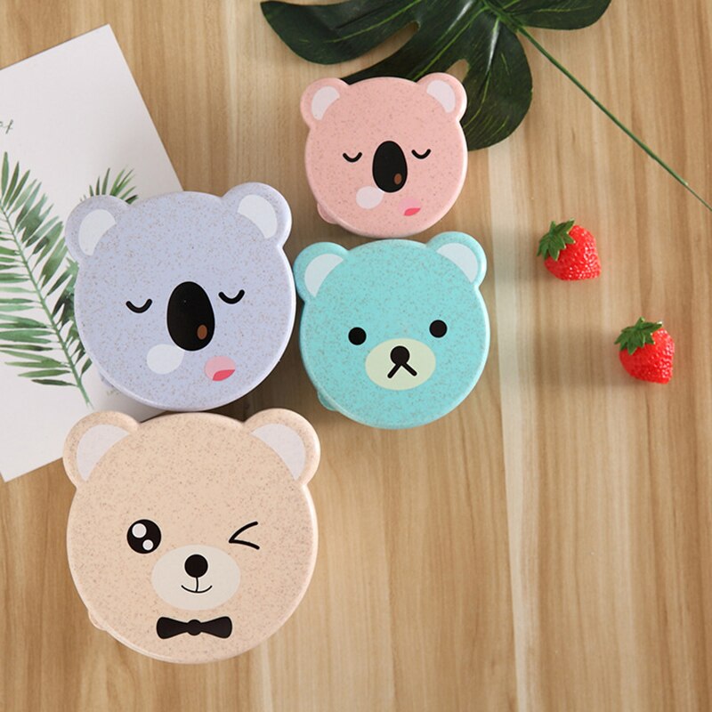 4pcs/Set Mini Cartoon Cute Kid Child Bento Box Plastic Wheat Straw Microwave Lunch Box School Picnic Travel SuShi Food Container