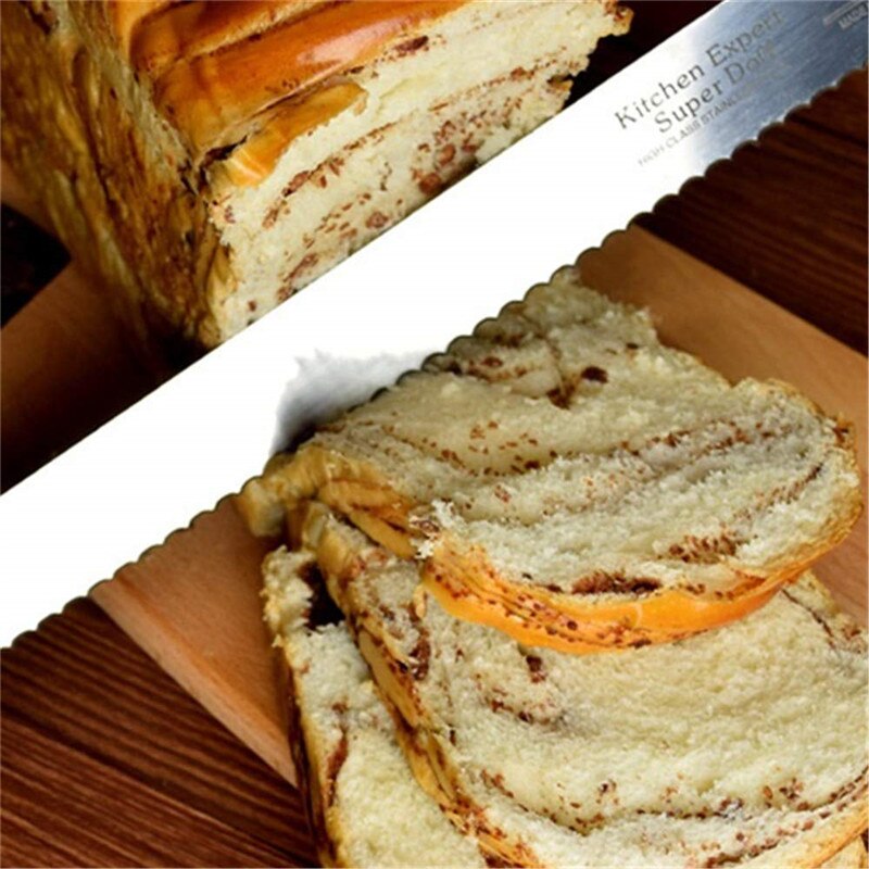 10 Inch Stainless Steel Layered Cutter Dough Bread Knife Wooden Handle Fine Flat Tooth Knife Baking Utensil Kitchen Pastry Tools