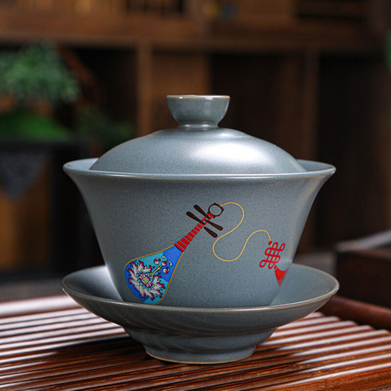 Retro Ceramic Gaiwan Wood-fired Ancient Pottery Tea Bowl Pipa Deer Pattern Tea Cup Kungfu Teaware Kitchen Drinking Tool 190ml: 5