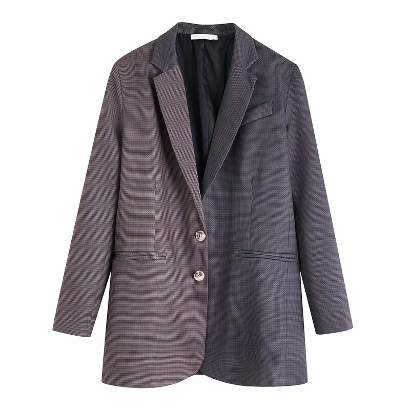 Autumn Winter Vintage Plaid Two Pieces Set Women Long Blazer Jacket Outwear & Wide leg Pants Office Pant Suits Female Trousers: jacket  / S