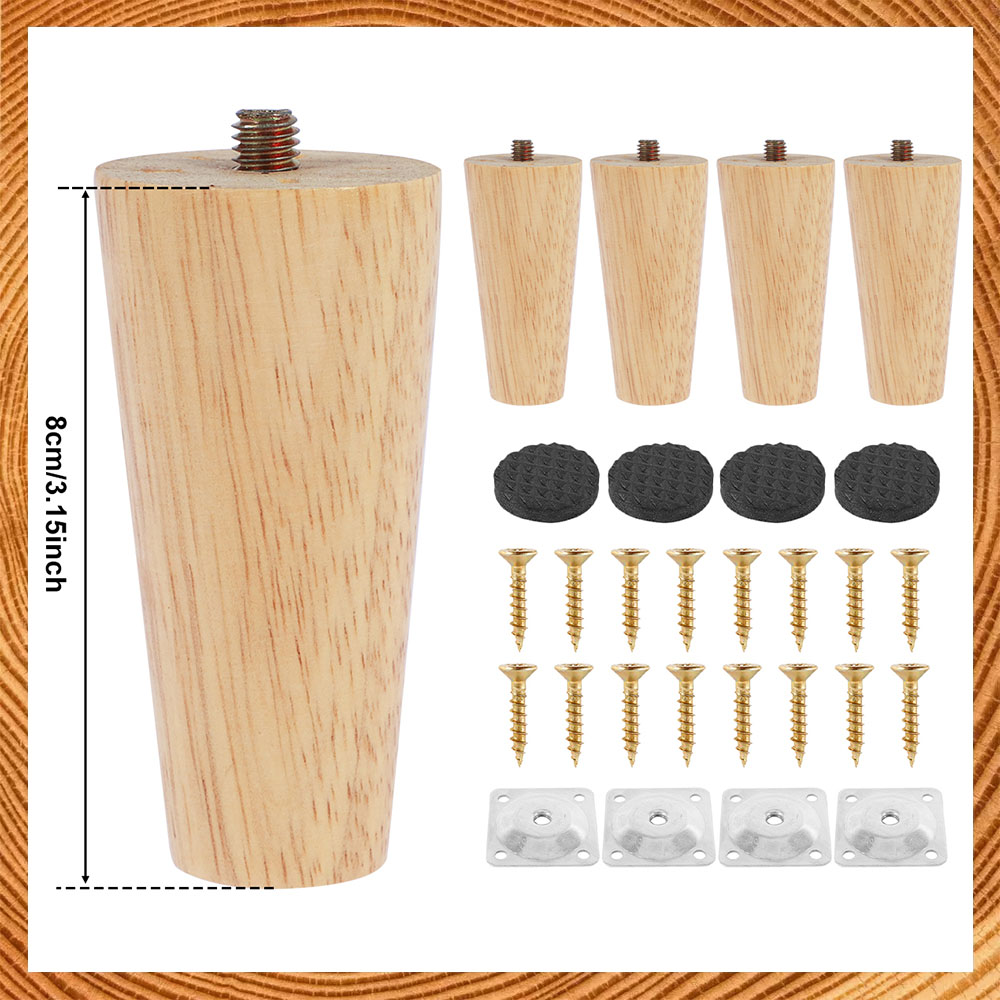 4 Uds patas de muebles patas de muebles sólidas de madera natural patas de mesa oblicuas/rectas Protector de suelo de muebles antideslizante decorar: Madera