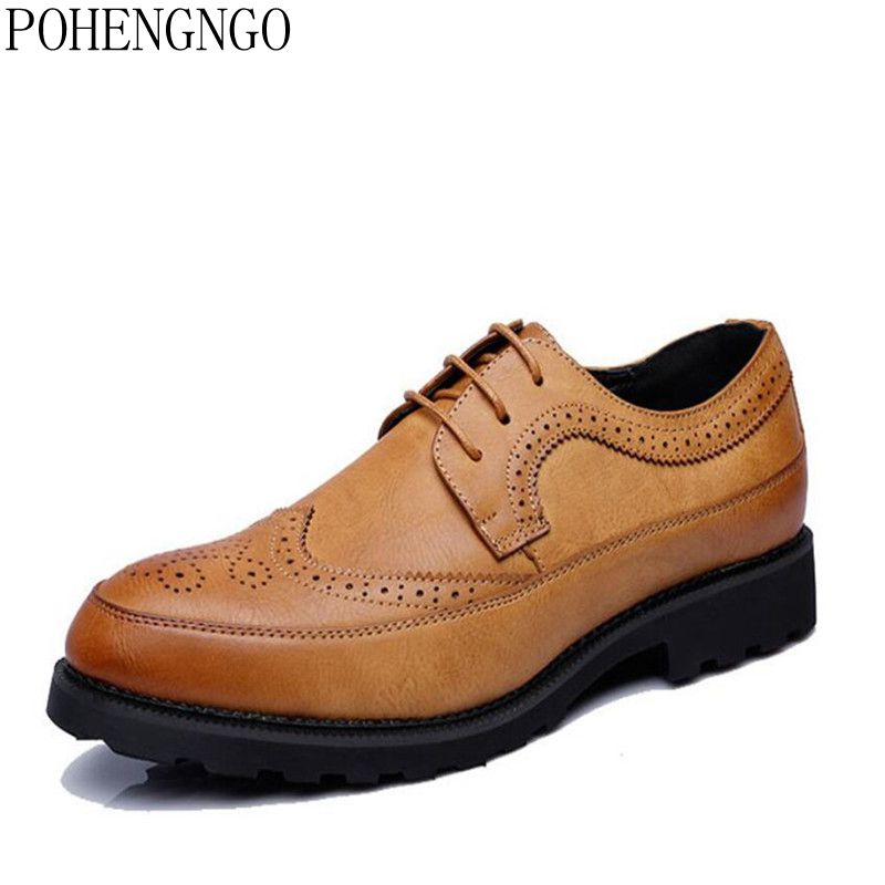 Vintage Men's PU Leather Brogue Shoes - Classic Style & Comfort