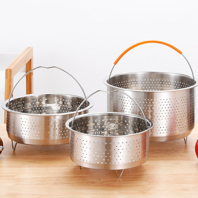 Kitchen Stainless Steel Food Steamer Basket with Silicone Handle Feet Rice Pressure Cooker Steaming Grid Cooking Utensils