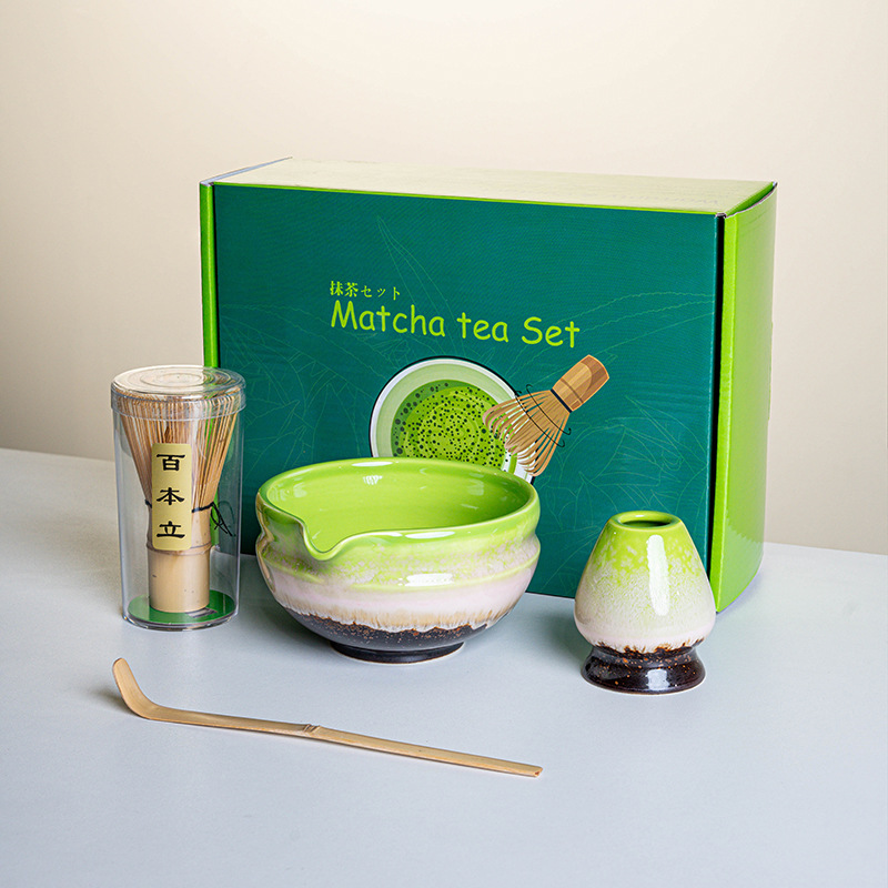 Ensemble Matcha japonais fait à la main, bol à encoche facile à nettoyer, fouet en bambou, cuillère à café, ensembles à thé, outils de préparation du thé, accessoires, 4 à 8 pièces/ensemble: Orange