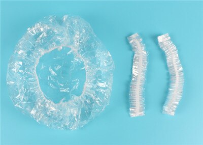 1pc engangs brusebadshuer, der behandler klare plasthætter til spa til hjemmebrug, hotel og frisørsalon: 3