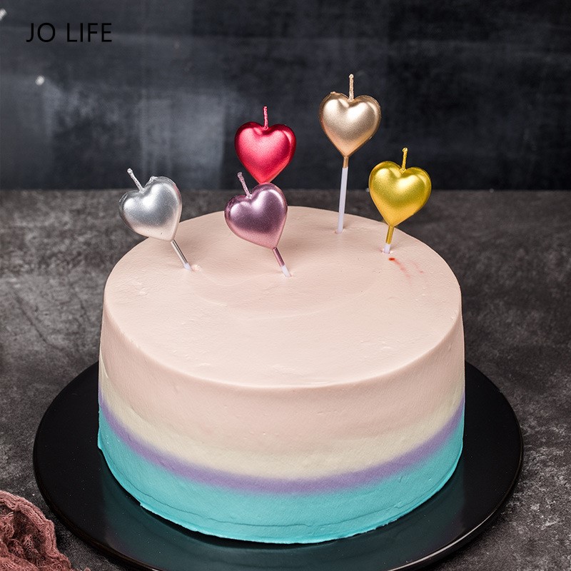 Jo Leven 5 Stks/set Mentale Kleur Vlam Cake Topper Verjaardag Kaars Twist Spiraal Kaarsen Hart Ster Romantische Cake Decoratie Tool