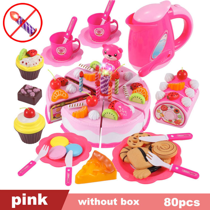 Children Kitchen Pretend Play Toys Cutting Fruit Vegetable Food Miniature Play Do House Education Toy for Girl Kid: 80pcs pink