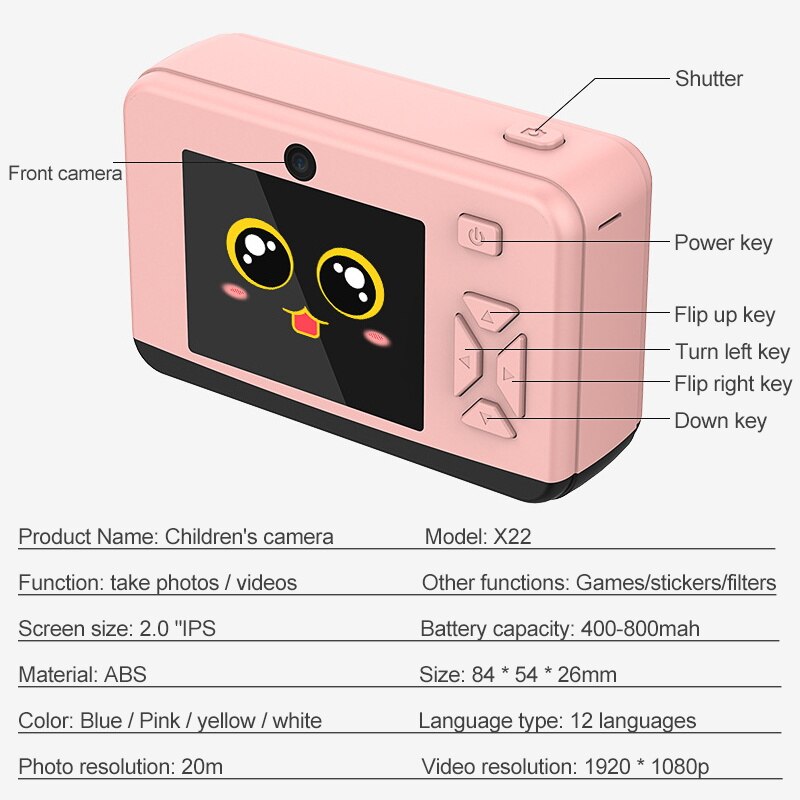 Kids Camera Leuke Cartoon Digitale Camera Voor Kinderen 1080P 20MP 2.0 Inch Scherm Foto Video Camera Voor jongens Meisjes