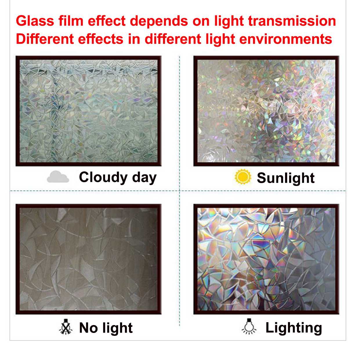 3D Decorative Window Privacy Film Stained Glass Window Sticker Self-adhesive Vinyl Static Anti Rainbow Glass Tint Film