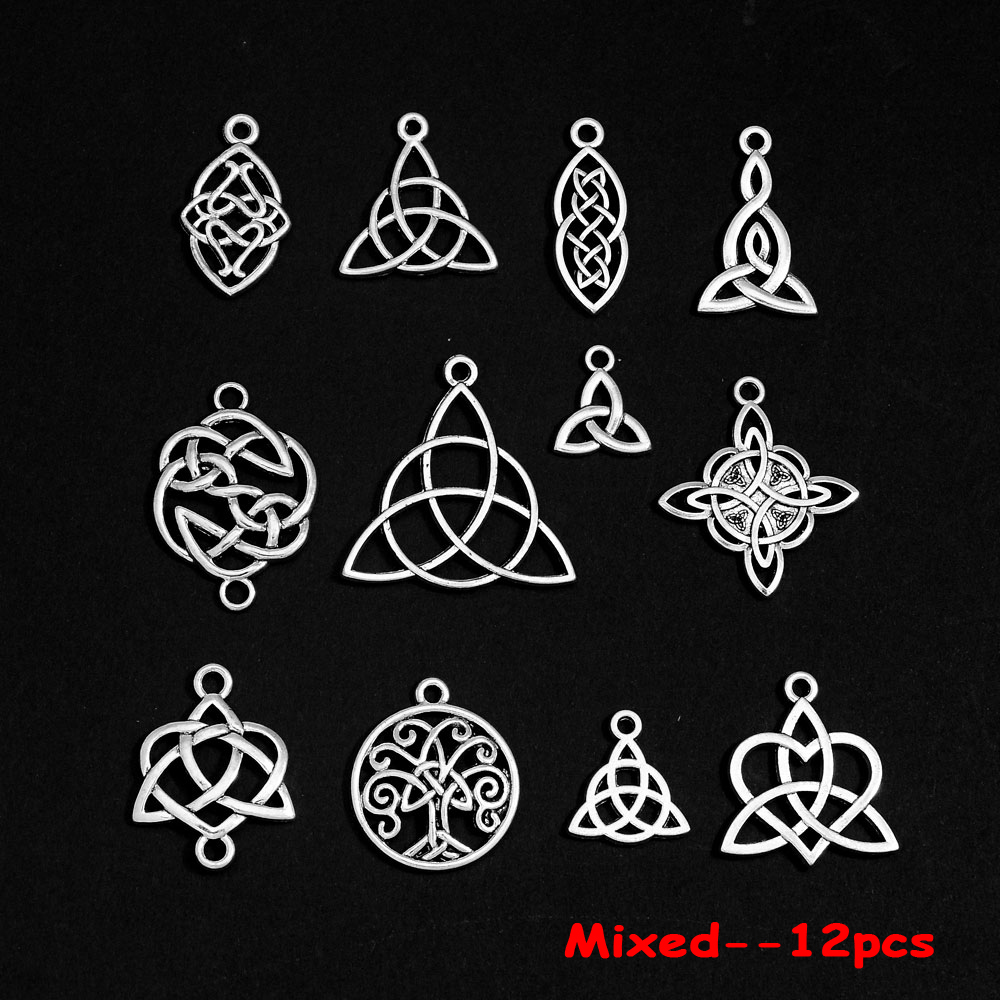 12/20pz Misto Amuleti di Protezione Celtica Pendenti e Ciondoli Wiccan Nodo della Strega Stregoneria Irlandese Pendenti Fai Da Te Orecchino Creazione di Gioielli Forniture: Bronzo antico placcato