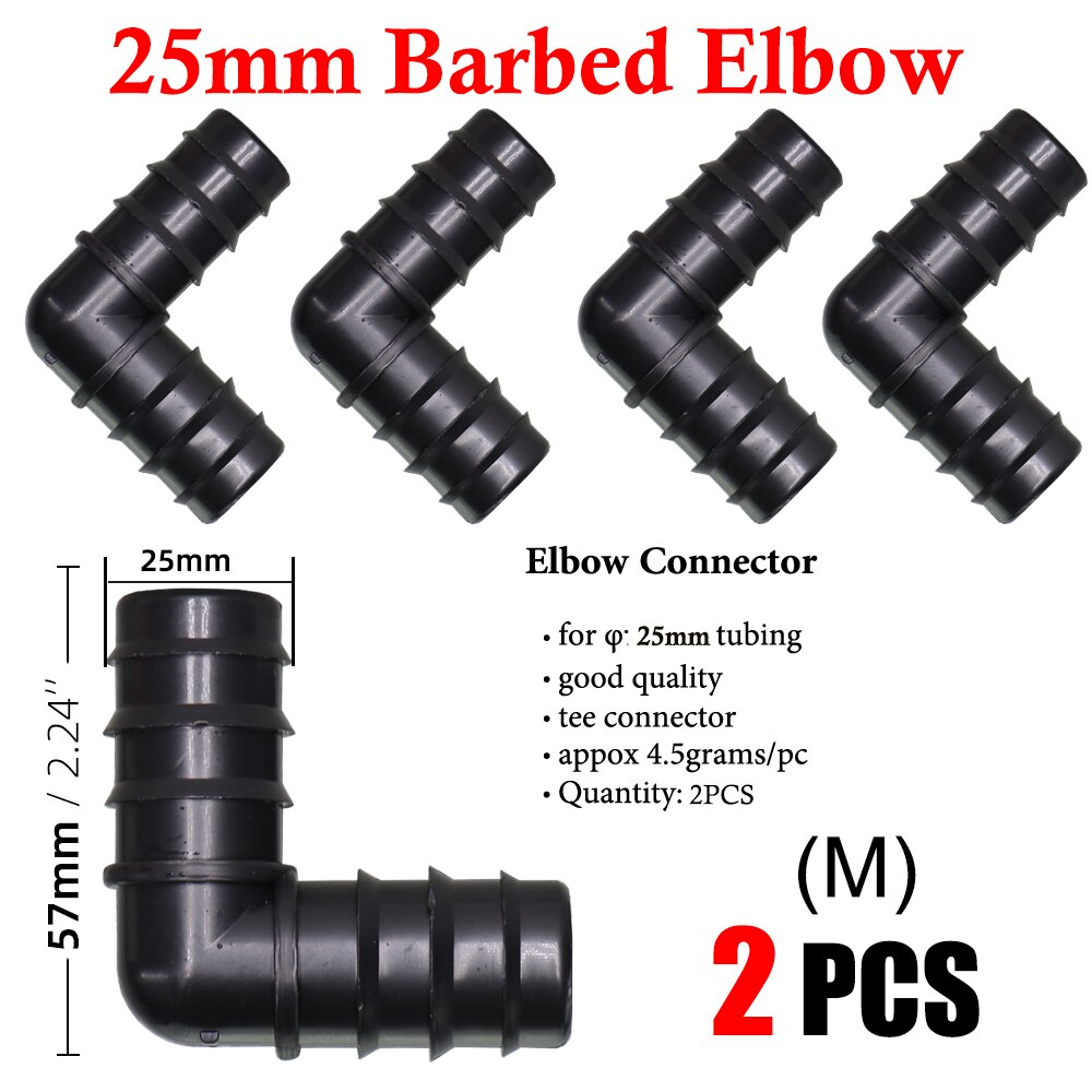 Garden Irrigation 16 20 25mm Tubing Barbed Connector Fitting Tee Elbow Couplings End Plug Shut Off Micro Drip Hose Adapter: MX2PCS