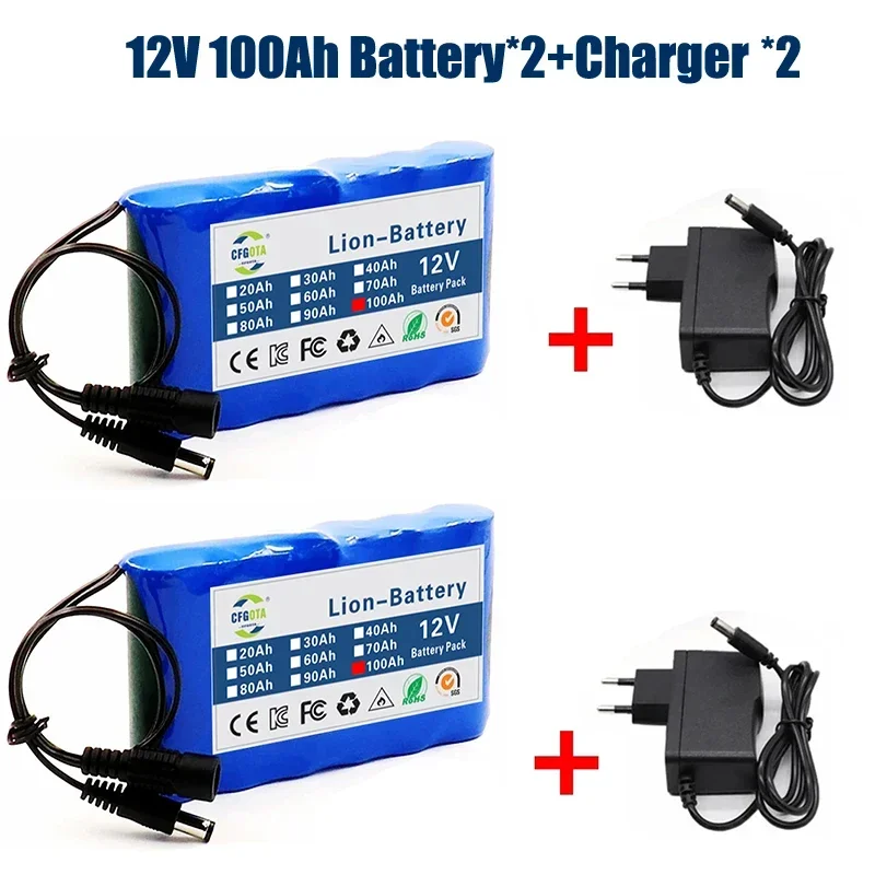 portátil 3S2P 12V 100000 Batería recargable de iones de litio mah, para lámpara LED, batería de respaldo, Etc. + cargador: Azul cielo