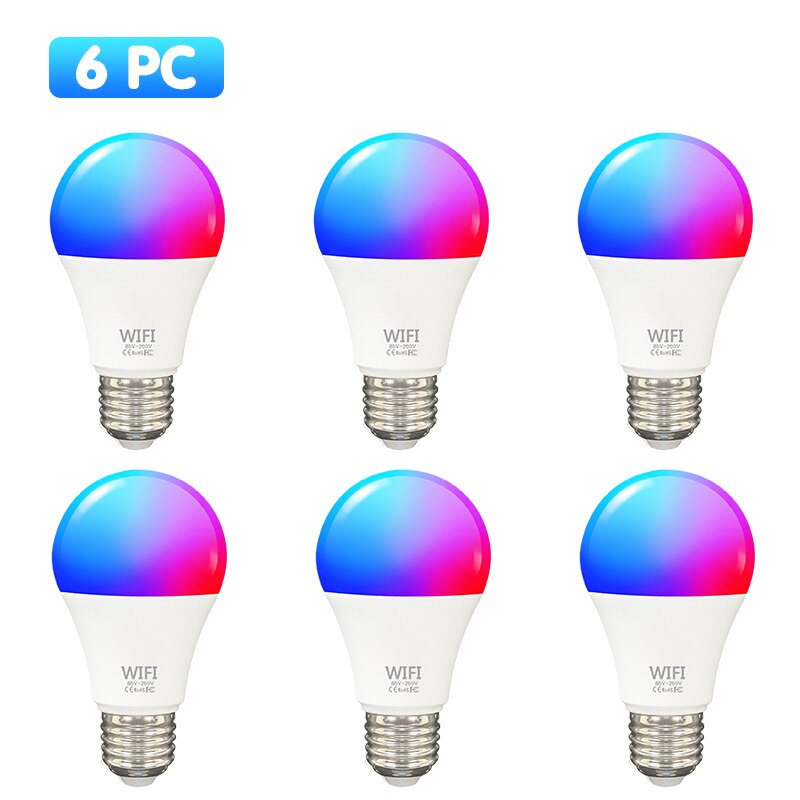 15w tuya smart pære wifi  e27 rgb+hvidt led lys lampe dæmpbare magiske pærer smartlife app stemmestyring via google home alexa: 6 stykker