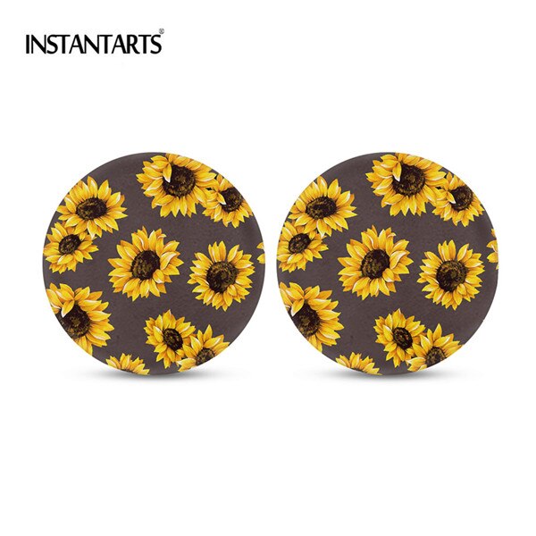Instantarts bildrinkunderlägg set  of 2 pack 3d solrosabsorberande mugghållare glasunderlägg för kvinnor dryckesunderlägg mugghållare: Hn3569 d 2