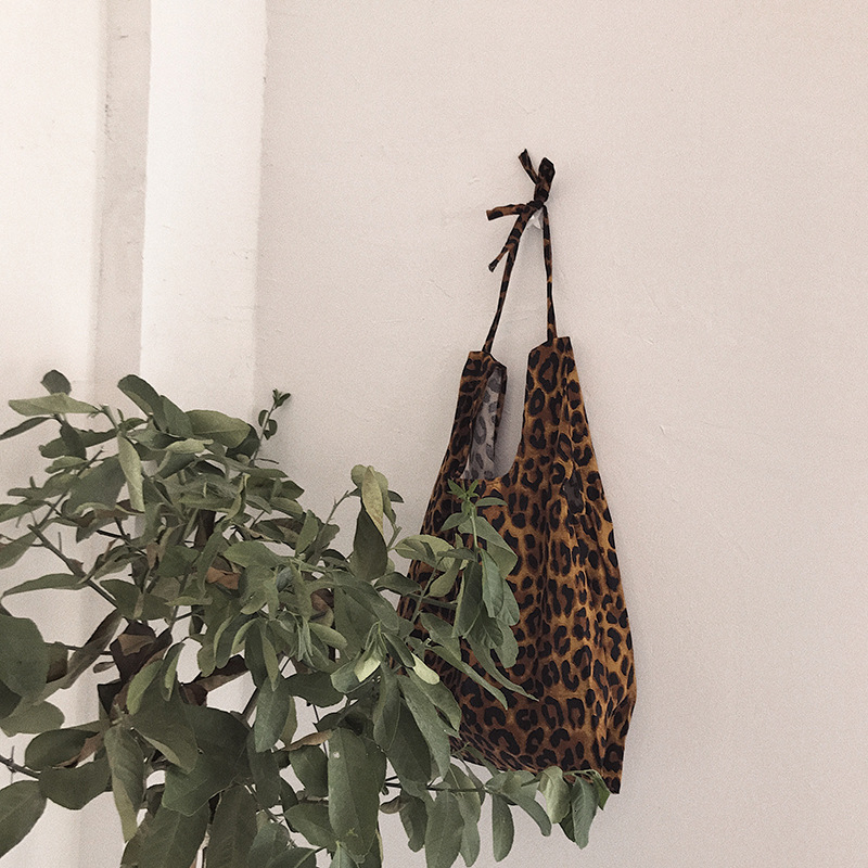 Cotton Shoulder Bag - Leopard Print - Zipper Pocket - Casual Tote - Women's Fashion