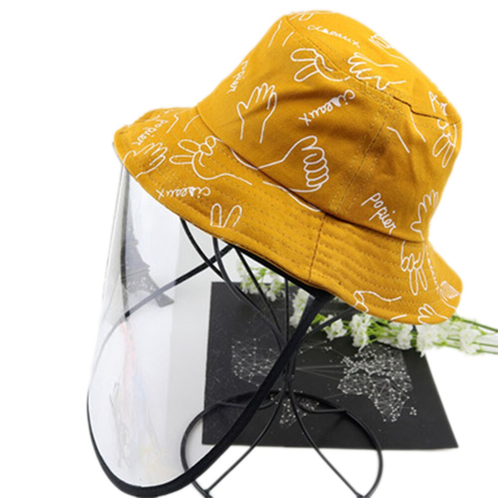 Kinderletters/cartoons, anti-spuug, anti-speeksel, anti-druppels, winddicht, volledig gezichtsmasker, outdoorveiligheid, beschermende hoeden, petten: Handgeel