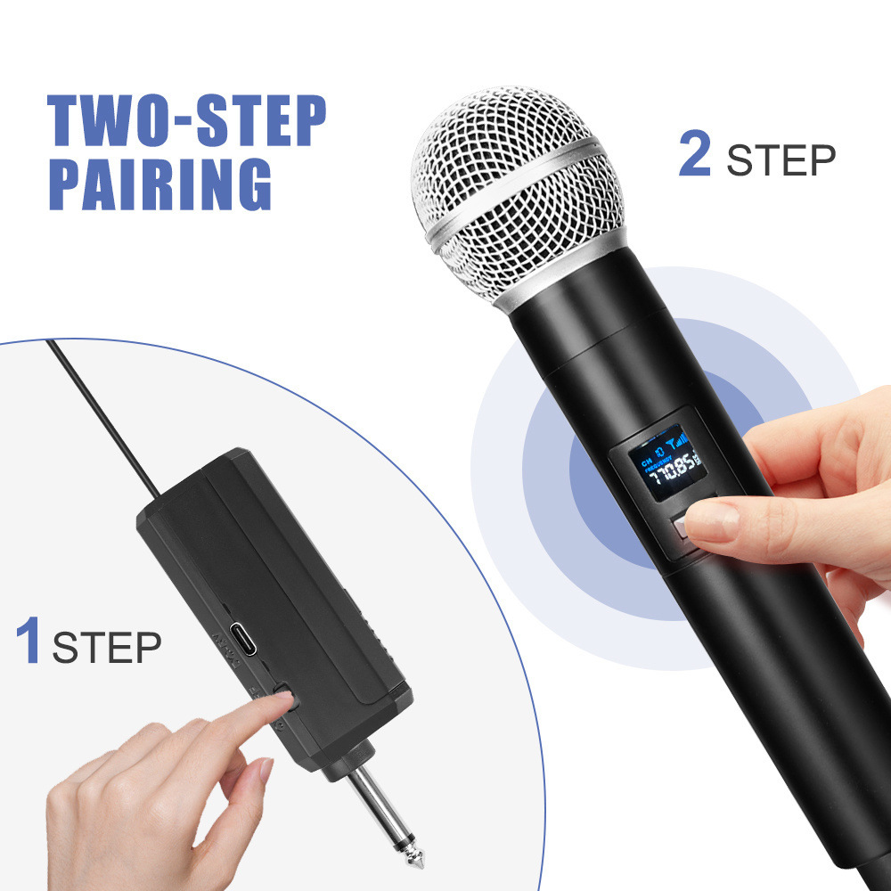 Wireless Microphone 2 Channel UHF Fixed Frequency Handheld Mic Microphone Condenser Microphone For Party Karaoke Show Meeting