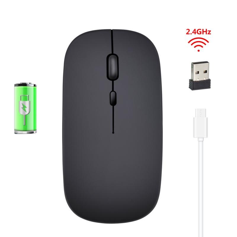 Neue 1600DPI USB Aufladbare Optische Drahtlose Maus 2,4G Empfänger Ultra-Dünne Schweigen Stumm Super Dünne Maus Für PC Laptop Für Heimat: Schwarz