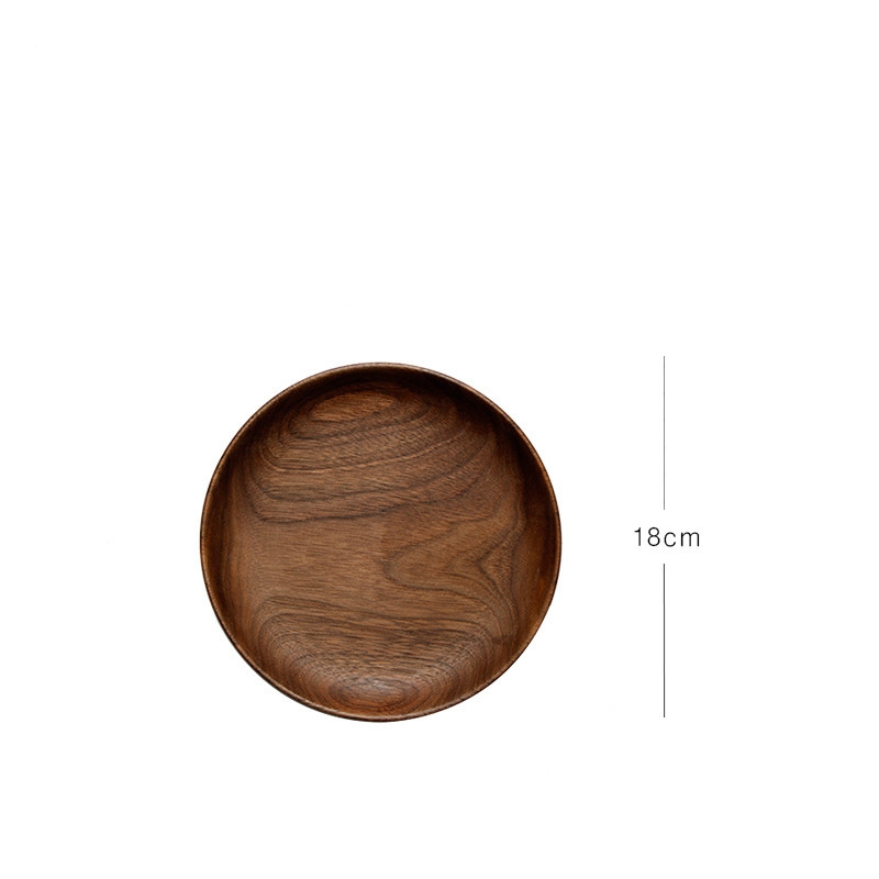 Rectangle Black Walnut Wood Plate candy Fruit Dishes Saucer Dessert Dinner Bread Pizza Food Storage Tray Round Shape Plate: 18CM
