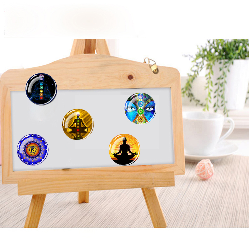 7 Chakra Totem Magnet Fridge Meditation Yoga Mandala Hinduism Glass Dome Refrigerator Magnets Stickers Indian Buddha Home Decor